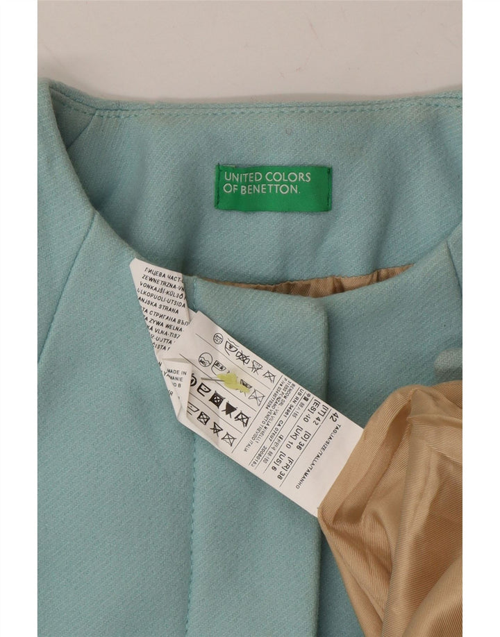BENETTON Womens Overcoat UK 10 Small Turquoise Wool Vintage Benetton and Second-Hand Benetton from Messina Hembry 