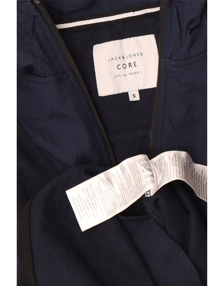 Jack & Jones Mens Zip Neck Hoodie Jumper Small Navy Blue Polyester