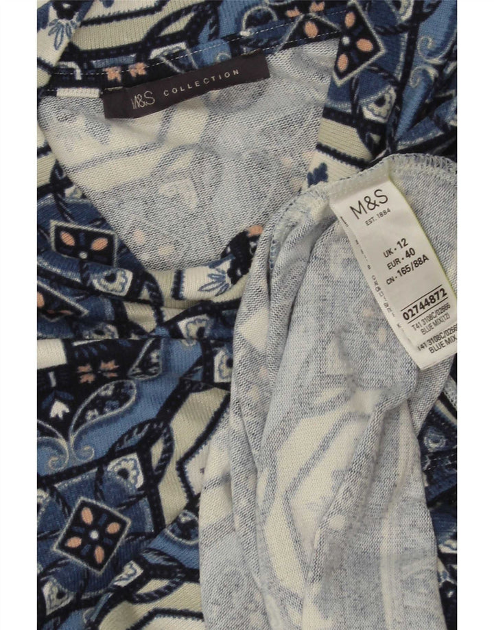 Marks & Spencer Womens 3/4 Sleeve Tunic Top UK 12 Medium Blue Geometric