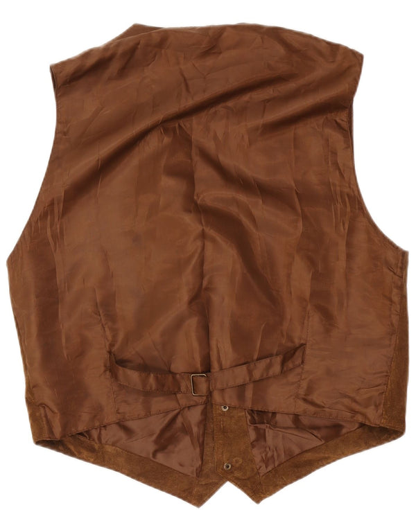 Vintage hombres ante chaleco IT 52 cuero marrón grande