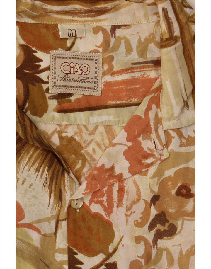 CIAO Mens Short Sleeve Shirt Medium Beige Floral