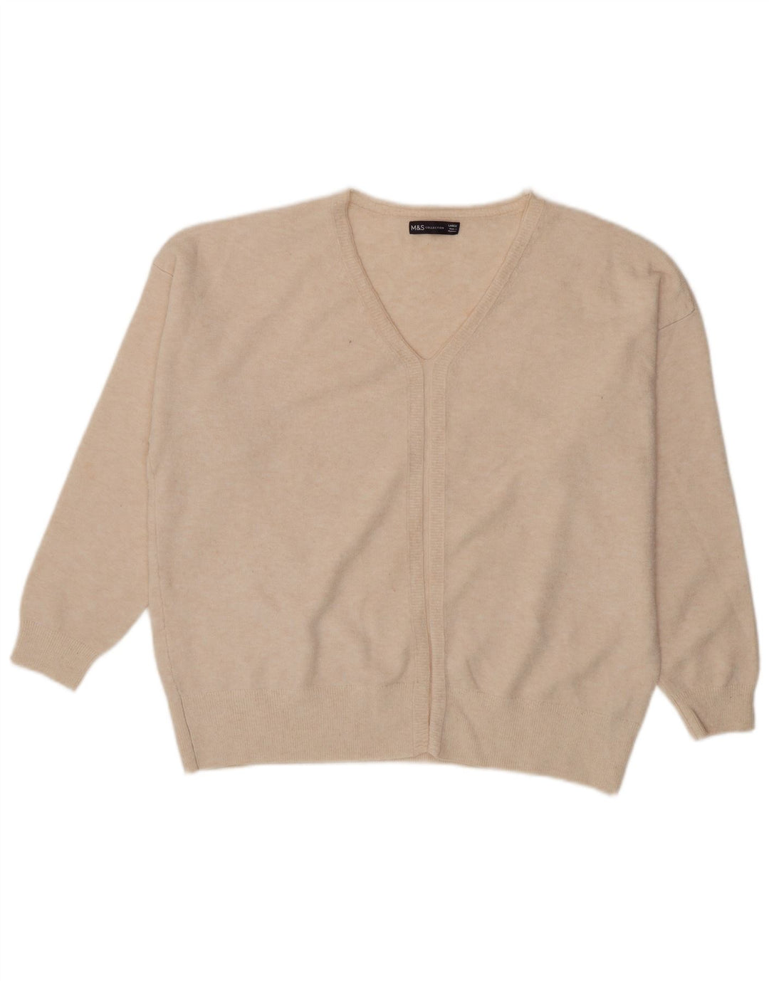 Marks & Spencer Womens Oversized V-Neck Jumper Sweater UK 16 Large Beige