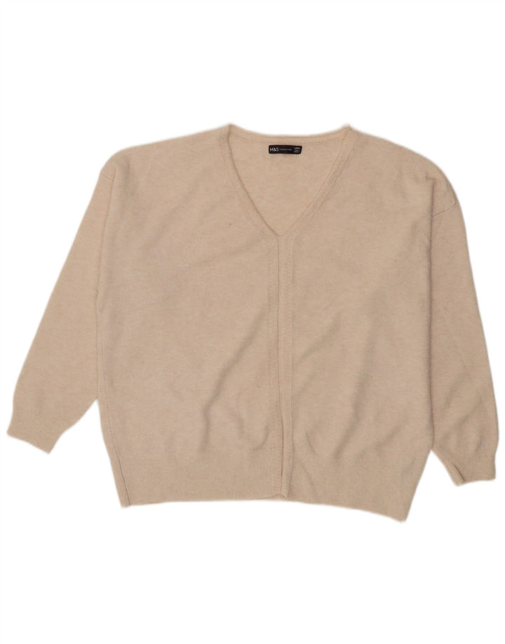 Marks & Spencer Womens Oversized V-Neck Jumper Sweater UK 16 Large Beige