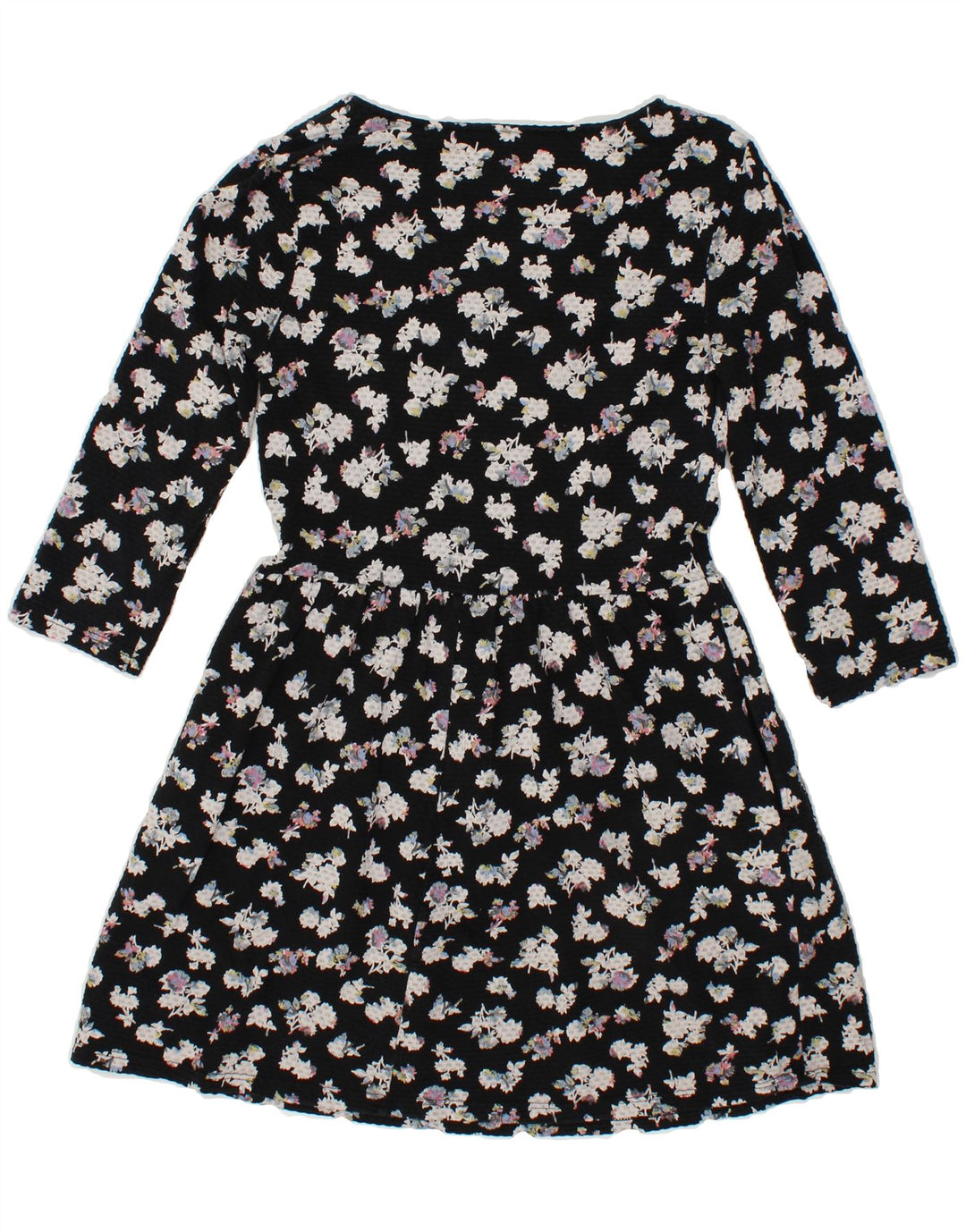 NEXT Womens 3/4 Sleeve Basic Dress UK 10 Small Black Floral Vintage Next and Second-Hand Next from Messina Hembry 