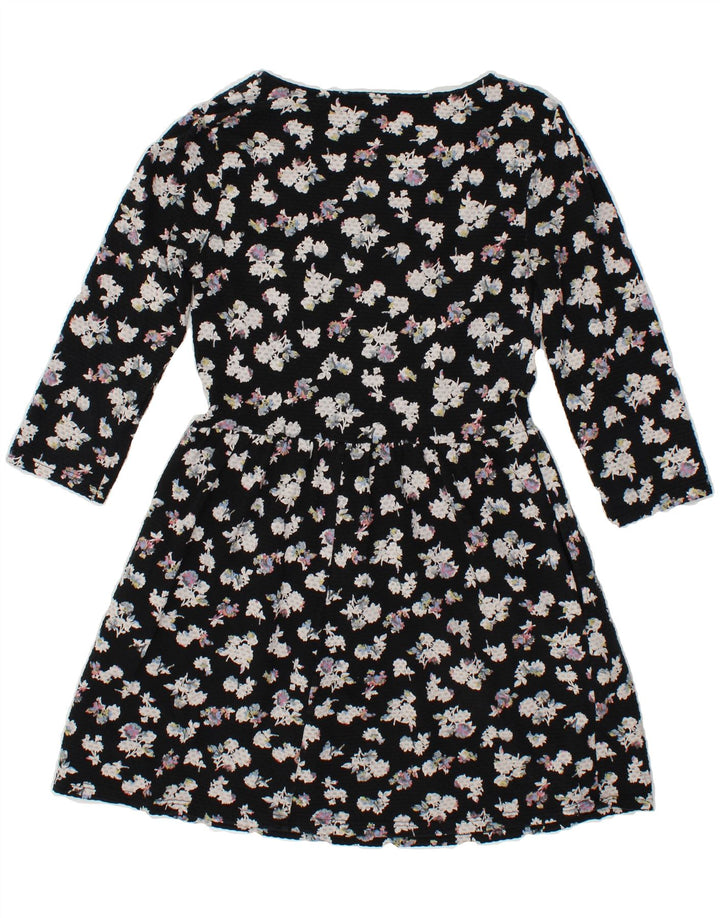 NEXT Womens 3/4 Sleeve Basic Dress UK 10 Small Black Floral Vintage Next and Second-Hand Next from Messina Hembry 