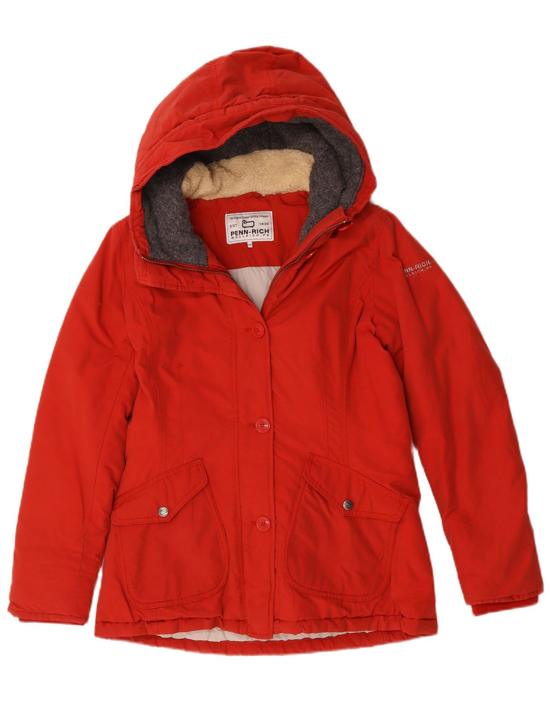 Giacca Parka con cappuccio da donna Woolrich UK 14 cotone rosso medio
