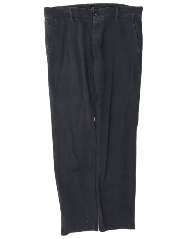 Hugo Boss Mens Slim Chino Trousers W32 L30 Navy Blue Cotton