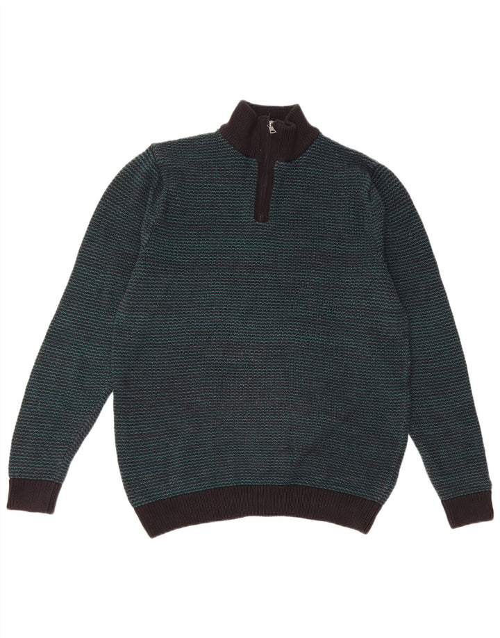 Marks & Spencer Pull col zippé pour homme en coton rayé vert moyen
