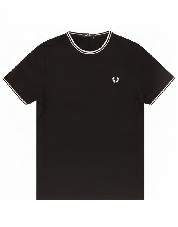 Fred Perry Herren T-Shirt Top Medium Schwarz Baumwolle