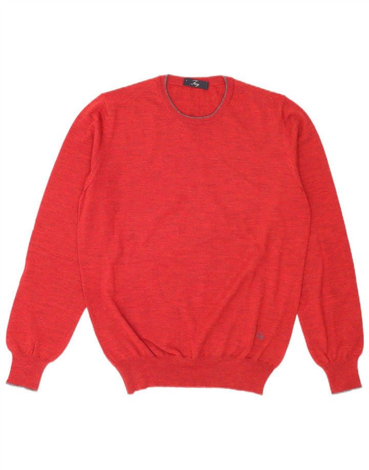 Maglione Fay Uomo Girocollo IT 48 Rosso Medio Lana Vergine