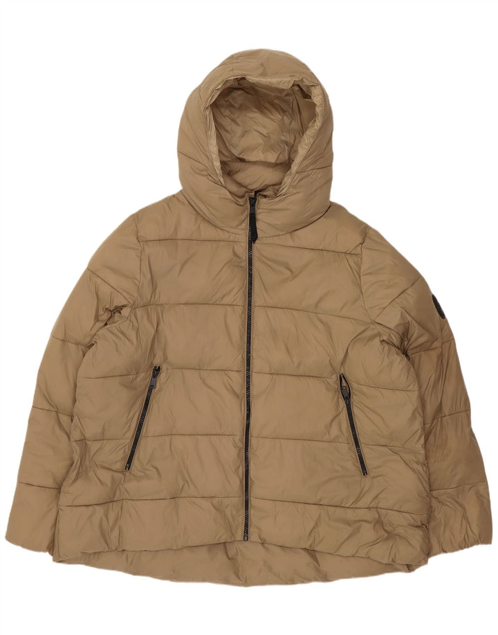 Zara Dame Hætte Polstret Jakke UK 20 2XL Beige Polyester
