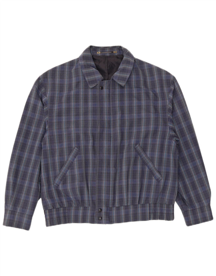 Giubbotto bomber vintage da uomo IT 50 grande in poliestere a quadri blu navy