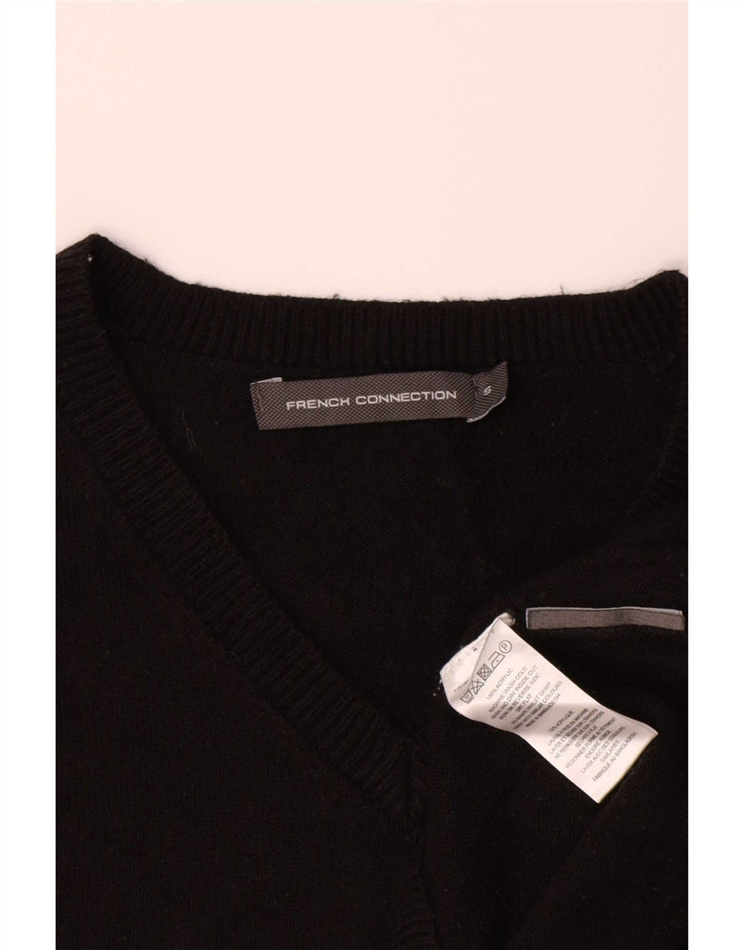 French Connection Mens V-Neck Jumper Sweater Small Black Acrylic