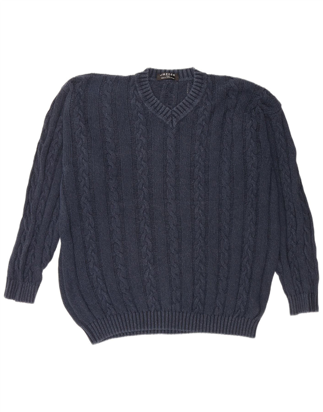 Jaeger Mens V-Neck Jumper Sweater Large Navy Blue Cotton