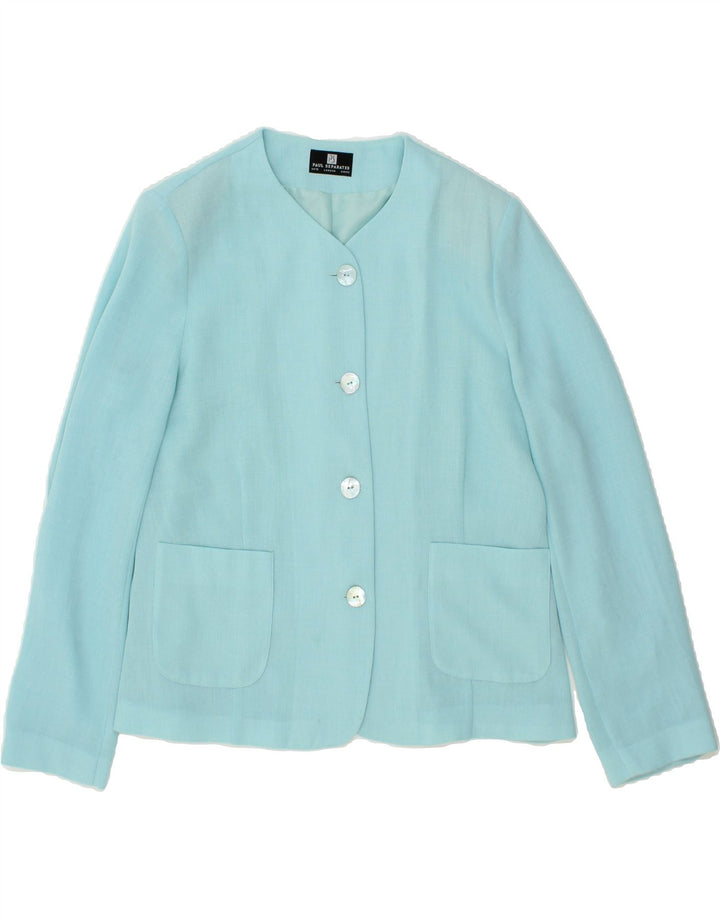 VINTAGE Womens 4 Button Blazer Jacket UK 16 Large Blue Polyester Vintage Vintage and Second-Hand Vintage from Messina Hembry 