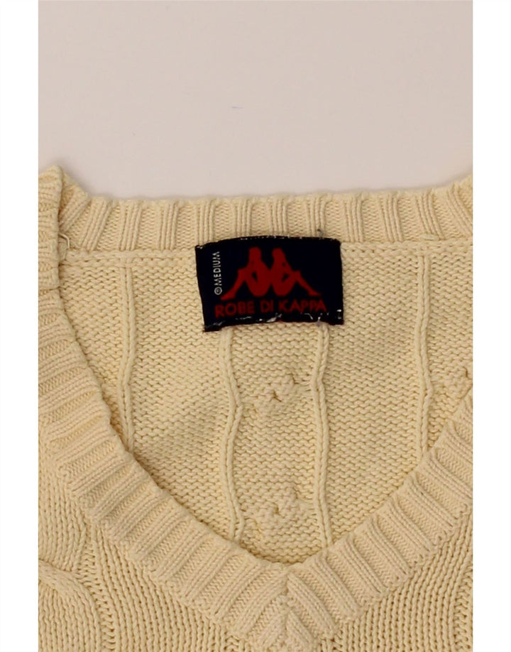 KAPPA Mens V-Neck Jumper Sweater Medium Beige Cotton Vintage Kappa and Second-Hand Kappa from Messina Hembry 