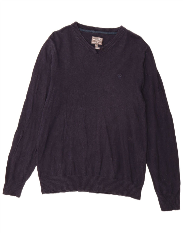 Fat Face Mens V-Neck Jumper Sweater Medium Navy Blue Cotton