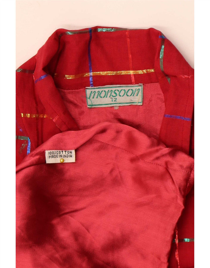 Monsoon Dame 1 Knap Blazer Jakke UK 12 Medium Rød Ternet Bomuld