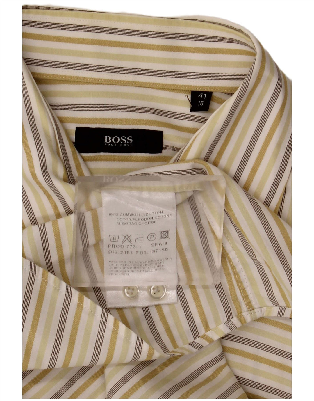 Hugo Boss Mens Shirt Size 41 16 Large Beige Striped Cotton