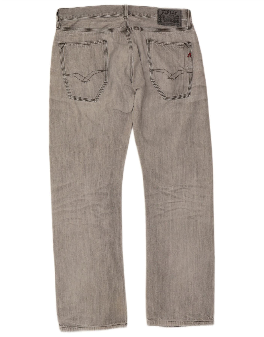 Replay Mens Distressed Straight Jeans W33 L32 Grey Cotton