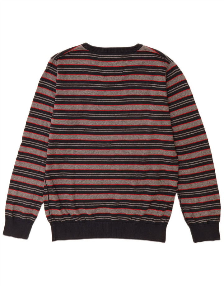 Jack & Jones Herre V-hals sweater mellem grå stribet bomuld