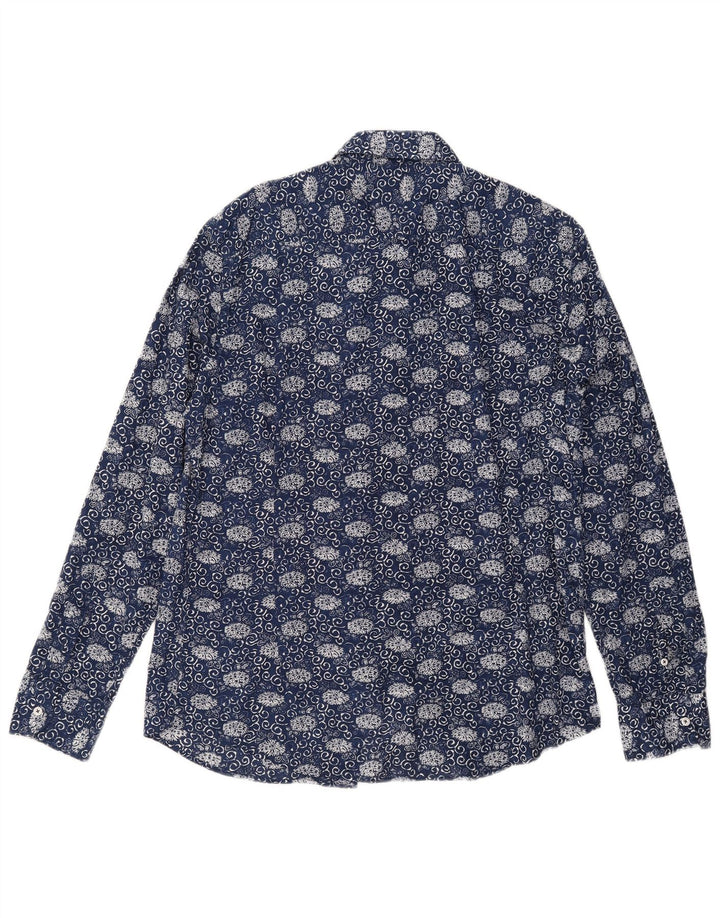 Massimo Dutti Mens Shirt XL Navy Blue Floral