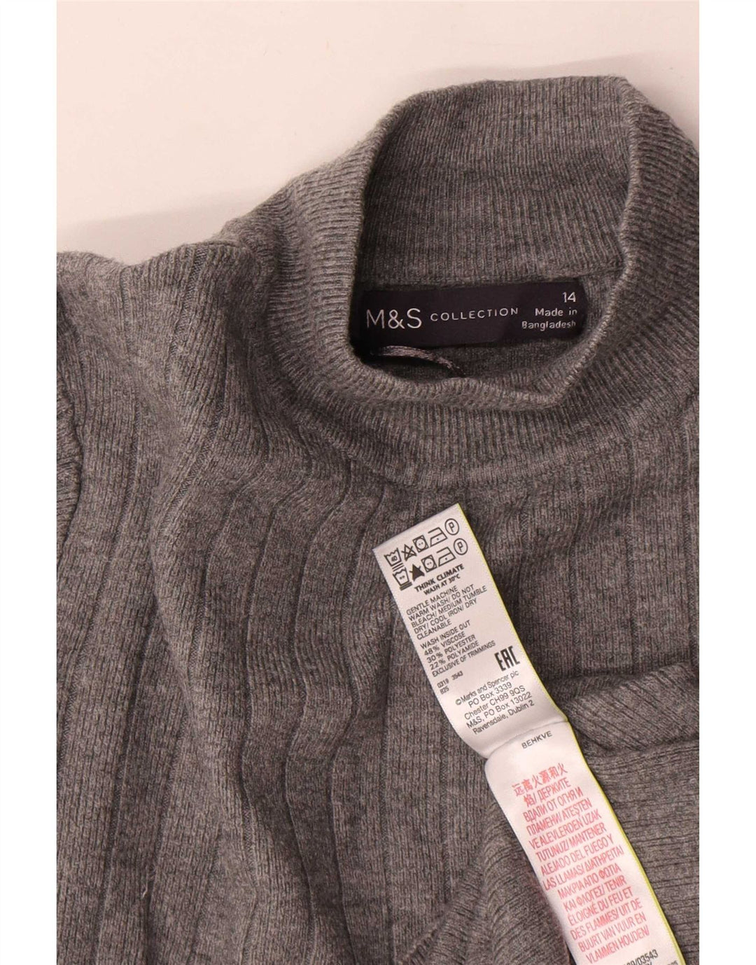 Marks & Spencer Womens Turtle Neck Jumper Sweater UK 14 Large Grey Viscose
