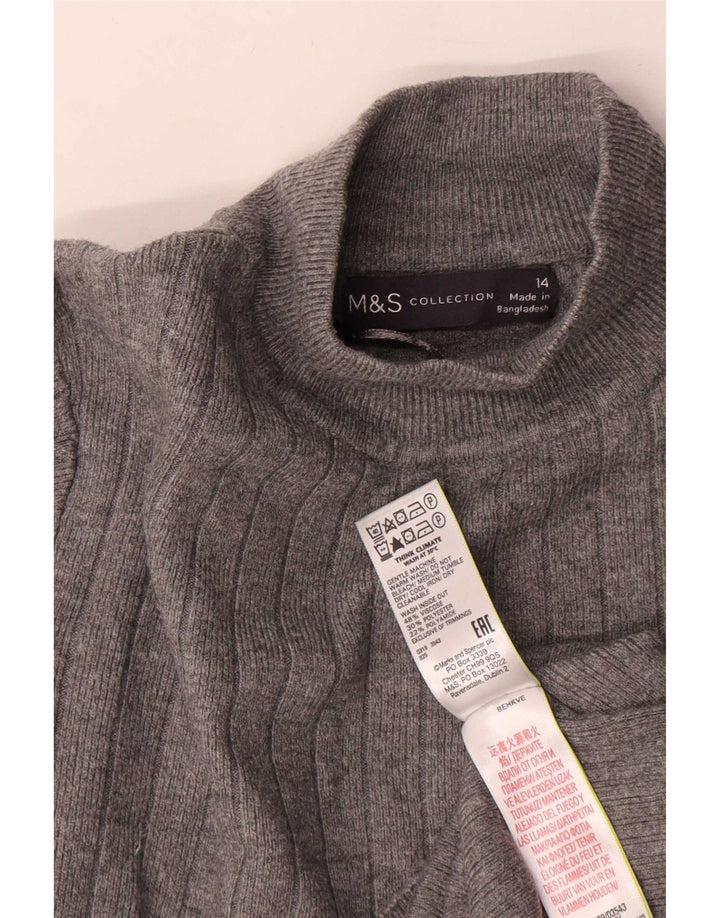 Marks & Spencer Womens Turtle Neck Jumper Sweater UK 14 Large Grey Viscose