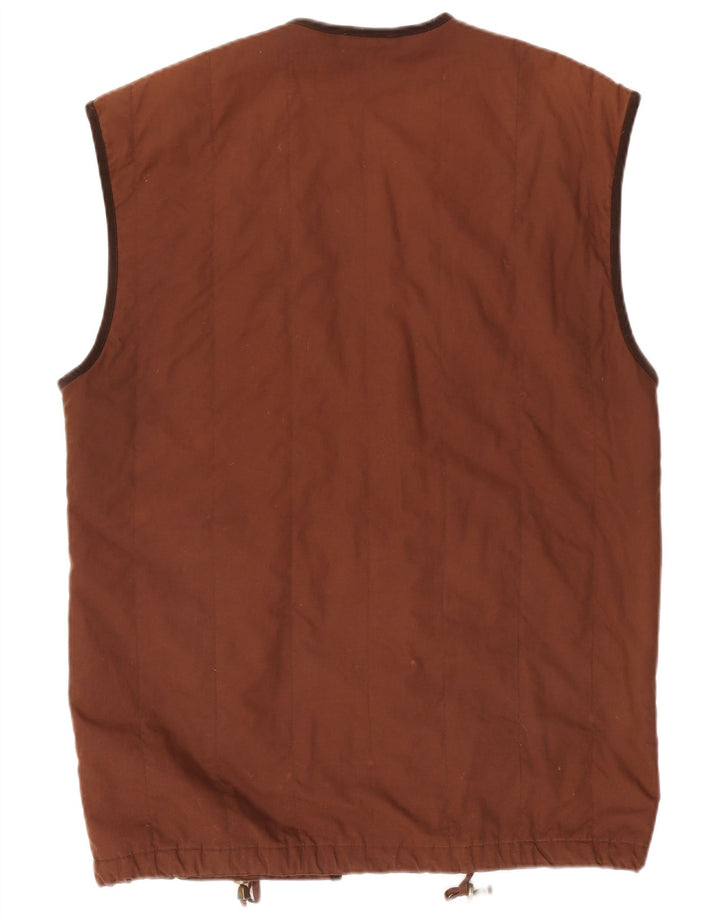 Vintage Womens Oversized Gilet UK 10 Small Brown Cotton