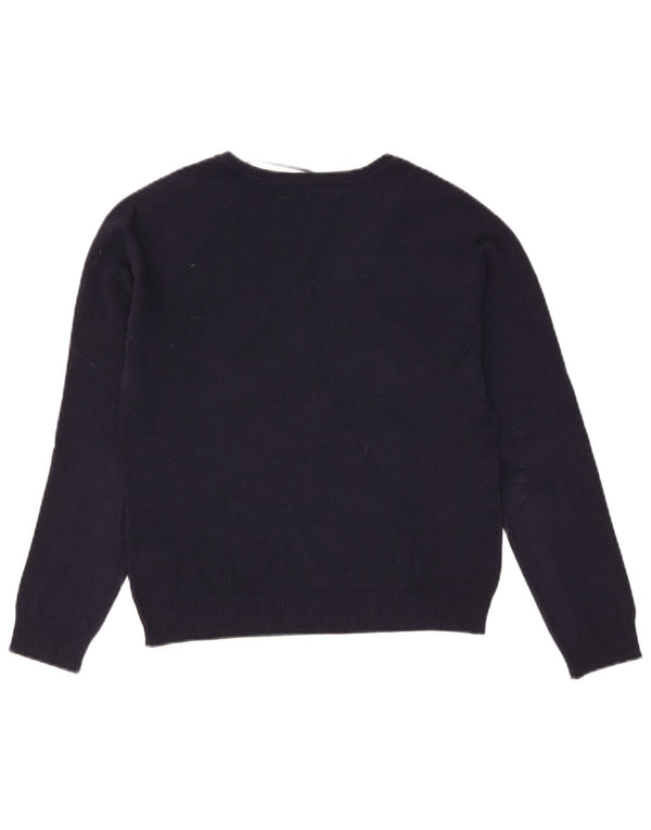Zara Womens V-Neck Jumper Sweater UK 14 Large Navy Blue Cotton