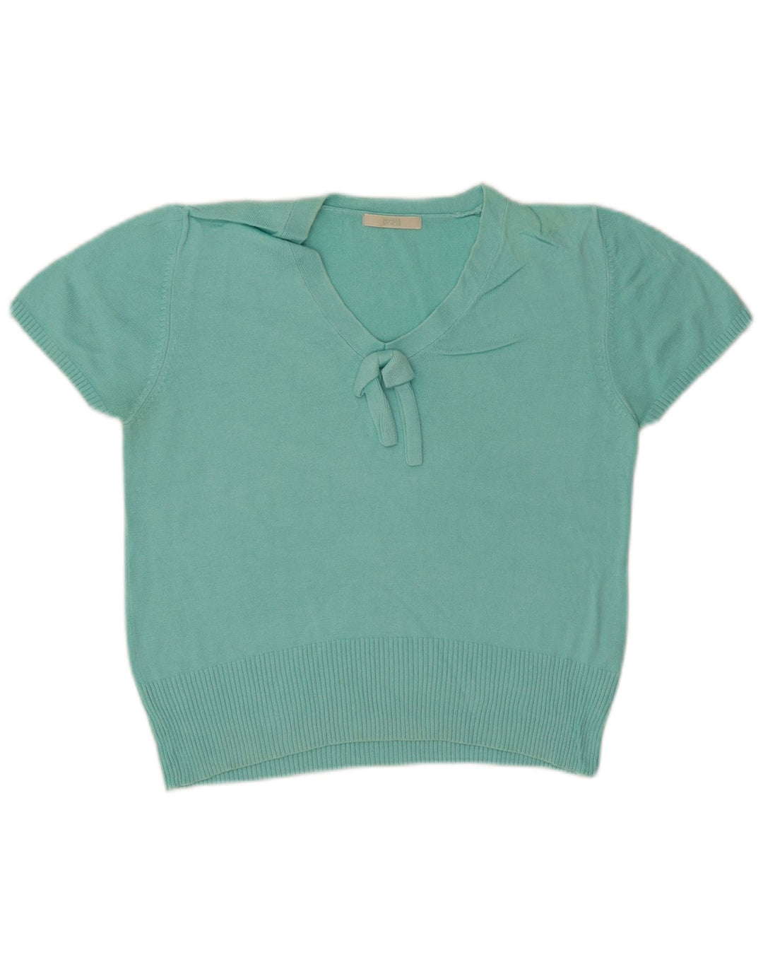 Marks & Spencer Womens Crop V-Neck Jumper Sweater UK 12 Medium Turquoise