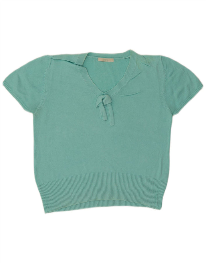 Marks & Spencer Womens Crop V-Neck Jumper Sweater UK 12 Medium Turquoise