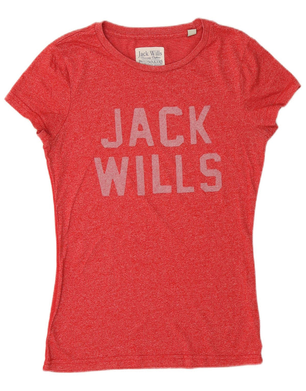 Jack Wills Damen-T-Shirt mit Grafik, UK 10, Größe S, Rot, Baumwolle