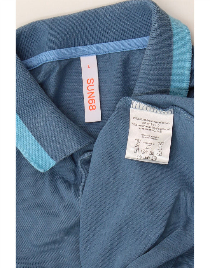 Sun68 Mens Polo Shirt Large Blue Cotton