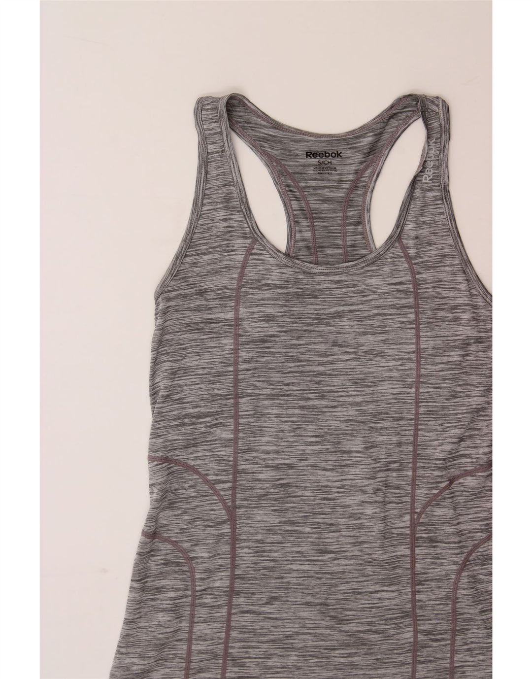 REEBOK Womens Vest Top UK 8 Small Grey Pinstripe Polyester Vintage Reebok and Second-Hand Reebok from Messina Hembry 