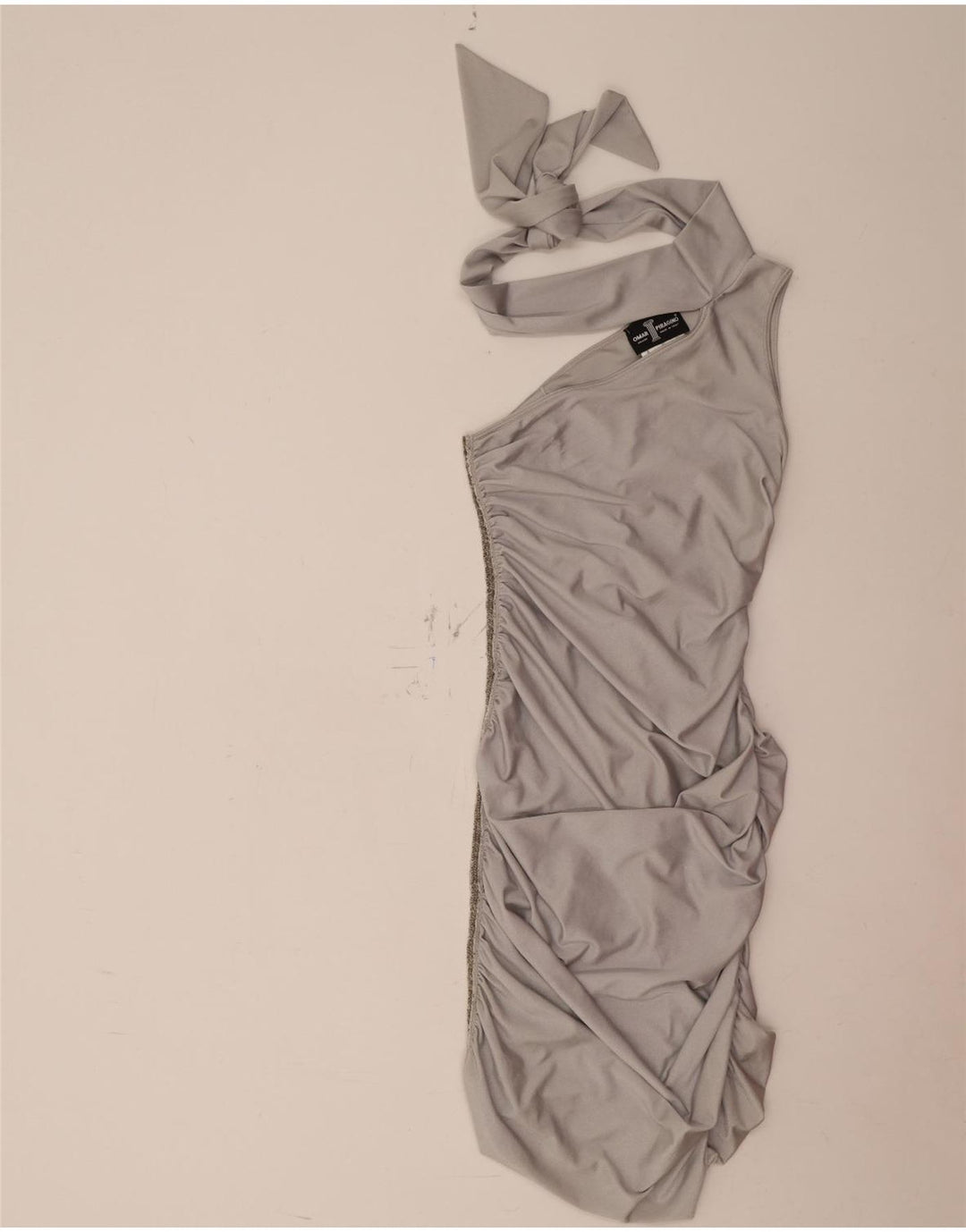 Vintage Womens One Shoulder Dress UK 12 Medium Silver Polyamide