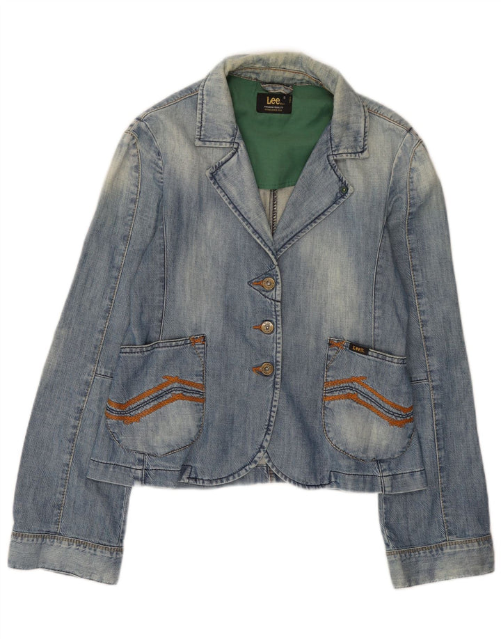 Lee Womens 3 Button Denim Blazer Jacket UK 10 Small Blue Cotton