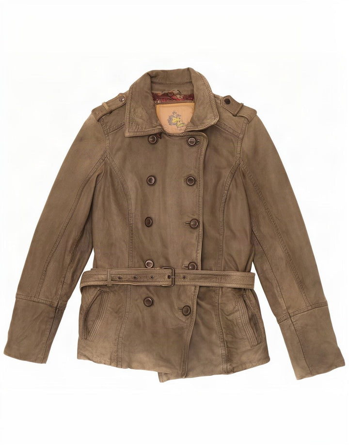 veste en cuir à double poitrine militaire vintage pour femmes EU 38 Kaki moyen