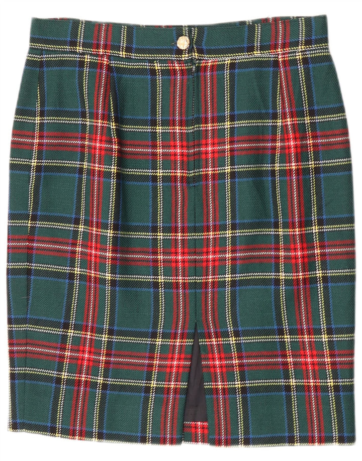 Vintage Womens Pencil Skirt W30 Medium Green Plaid