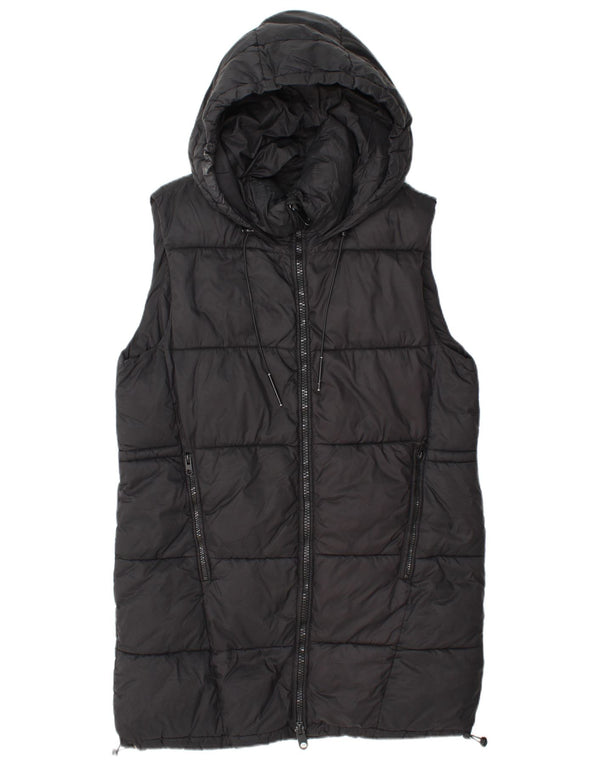 Zara Longline hættetrøje polstret Gilet UK 14 medium sort polyester