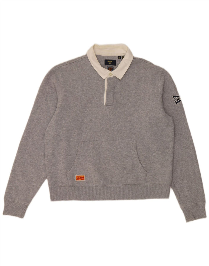 Superdry Womens Oversized Polo Neck Sweatshirt Jumper UK 12 Medium Grey