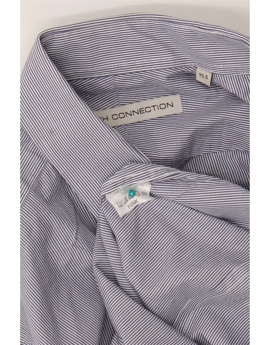 French Connection Mens Shirt Size 15.5 Medium Blue Pinstripe Cotton