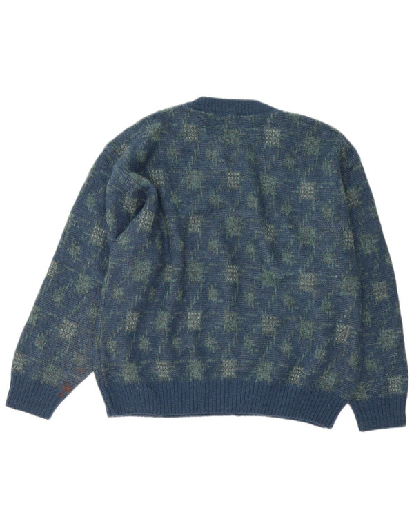 Rodrigo Mens Crew Neck Jumper Sweater Large Blue Geometric Alpaca Wool