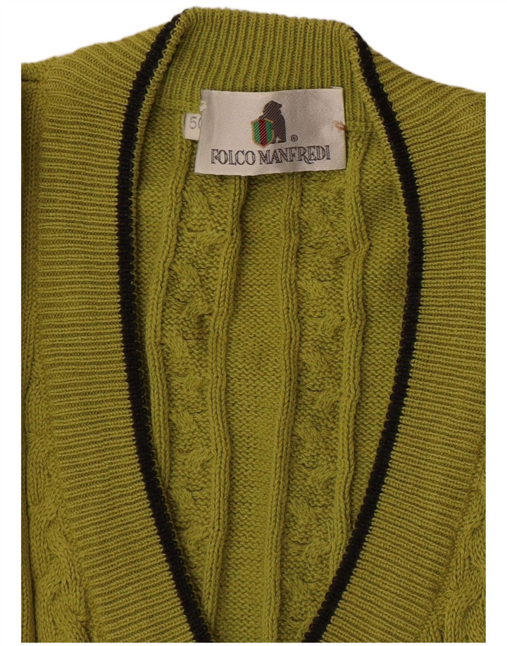 Vintage Mens V-Neck Jumper Sweater IT 50 Medium Khaki Cotton