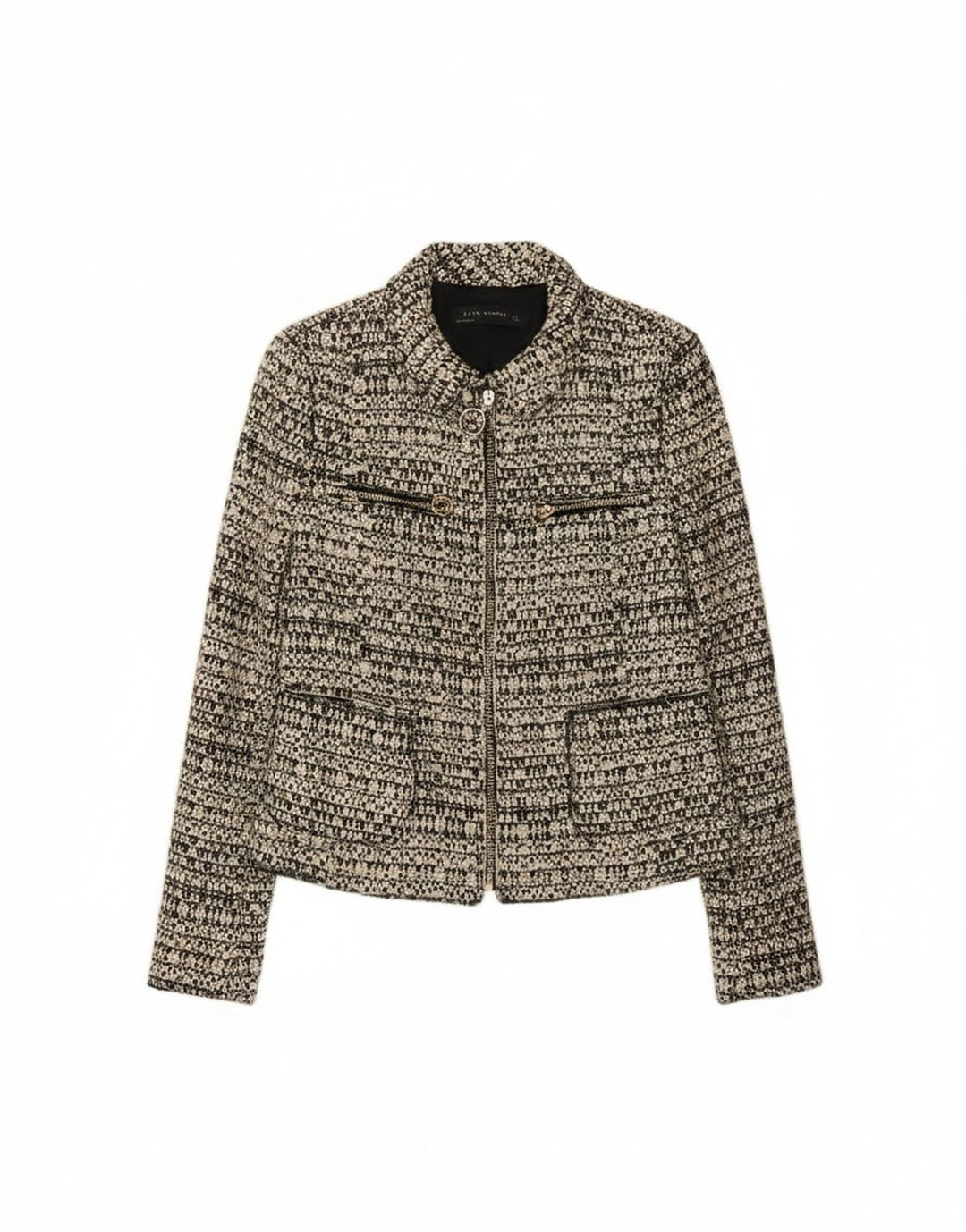 Giacca blazer con zip intera da donna Zara UK 10 piccola grigia chiazzata