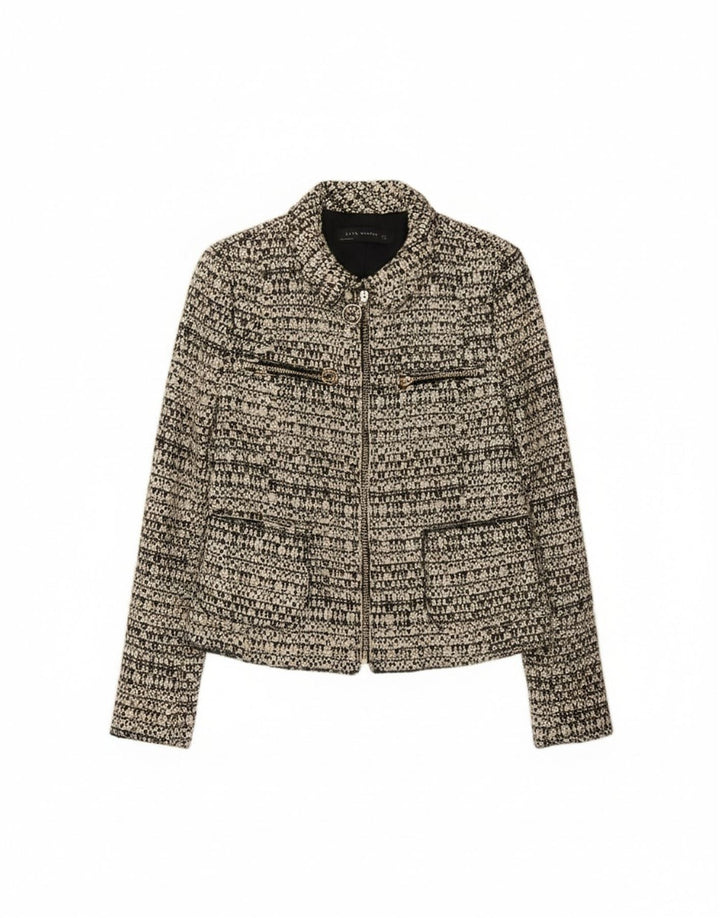 Giacca blazer con zip intera da donna Zara UK 10 piccola grigia chiazzata