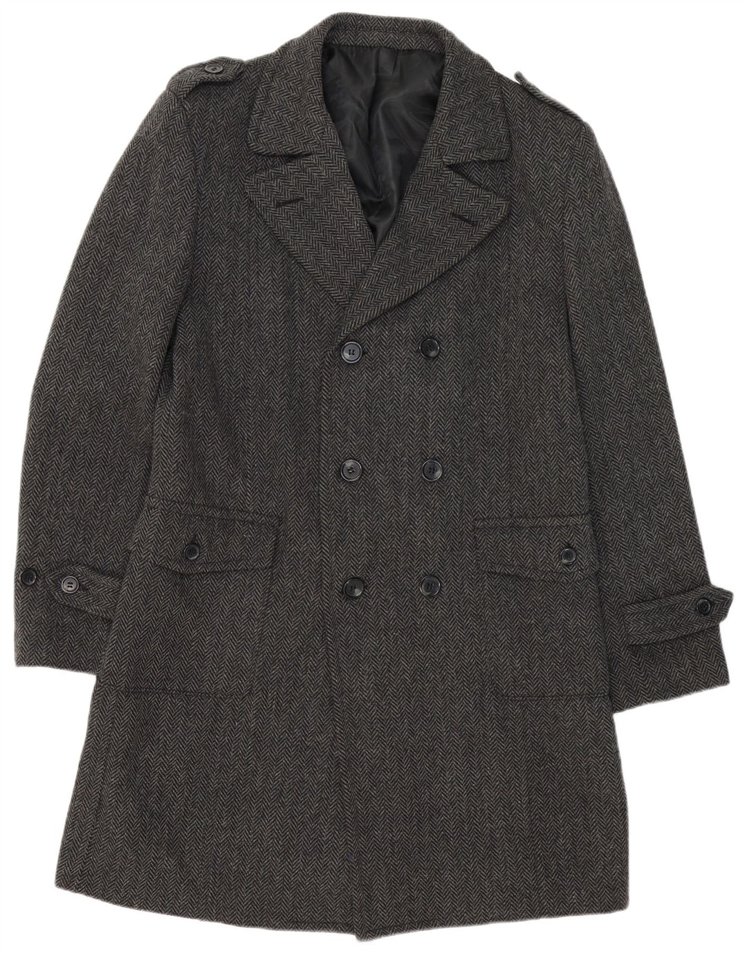 Deblasio Mens Double Breasted Coat UK 42 XL Grey Herringbone Wool