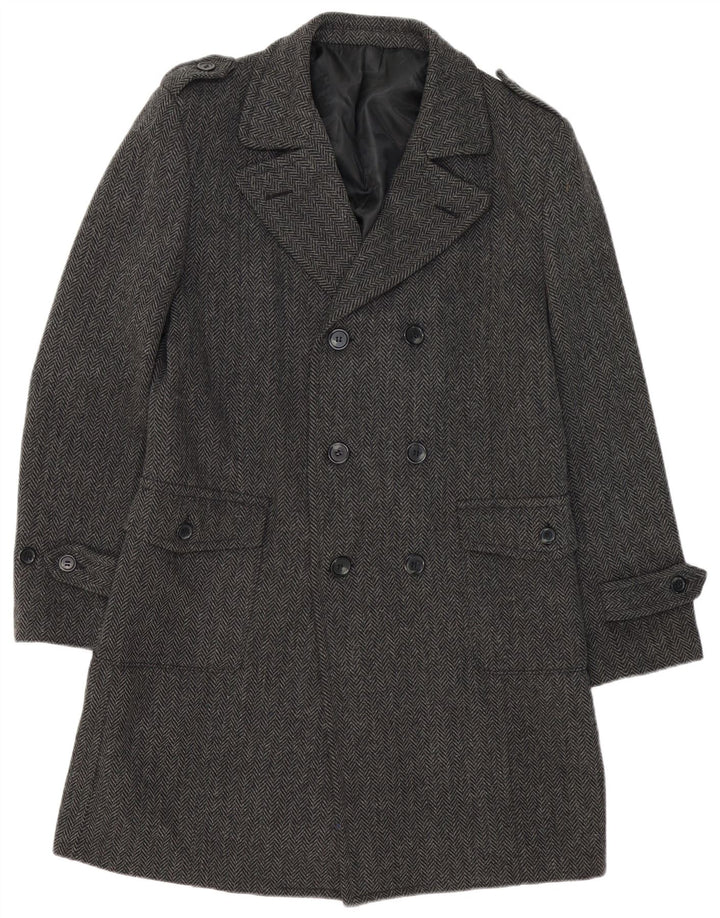 Deblasio Mens Double Breasted Coat UK 42 XL Grey Herringbone Wool