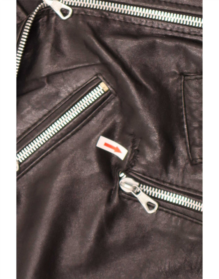 Jaqueta feminina vintage de couro para motociclista UK 12 média preta