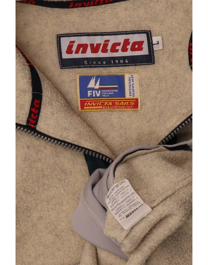 Invicta Mens Zip Neck Fleece Jumper Large Beige Colourblock Polyester